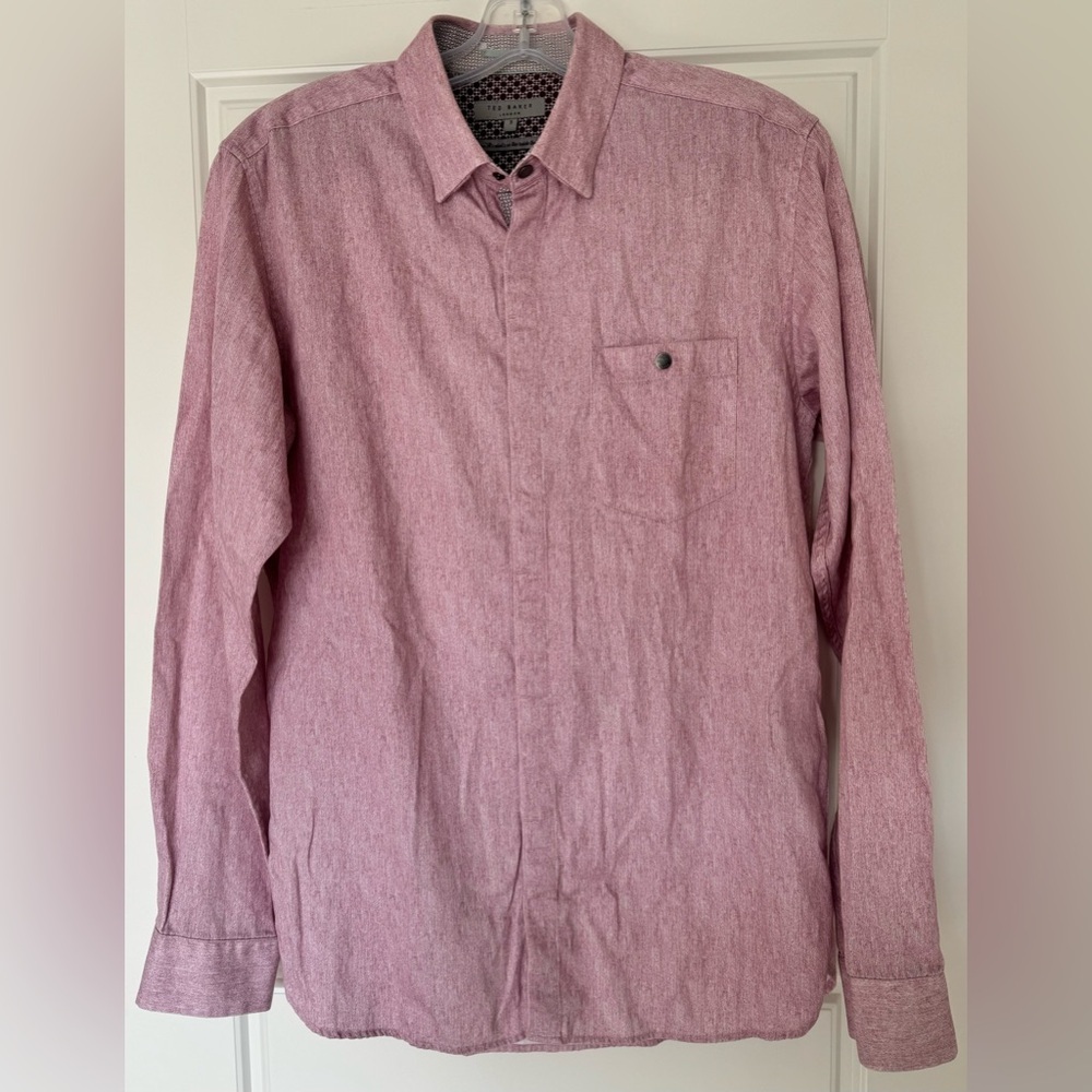 Ted Baker London Men’s Sz 3 Long Sleeve Flip‎ Cuff Button Up Shirt Geometric Red